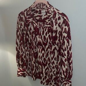 NIC+ZOE Burgundy and Cream Animal Print Blouse